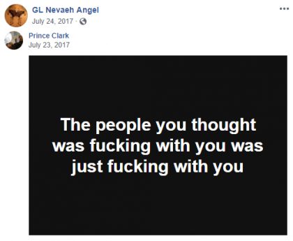 Angel posts to Facebook