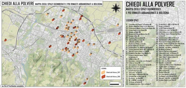 map of evicted social centered in Bologna