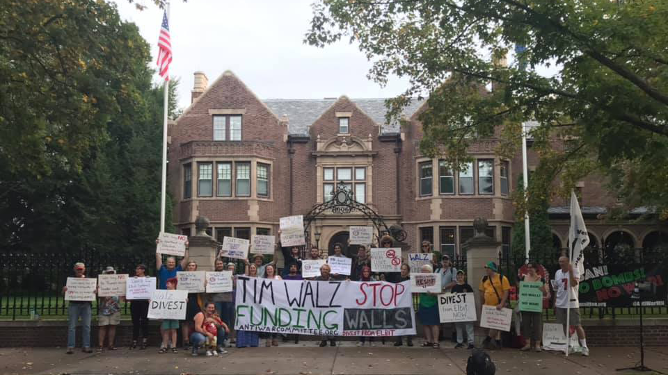 Protest outside of MN Gov. Walz' mansion against Elbit Systems.
