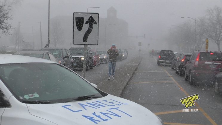 A car demo happens in the snow