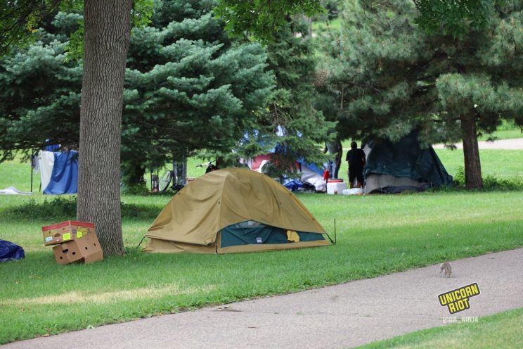 Tents in Loring Park make up the unhoused sanctuary community