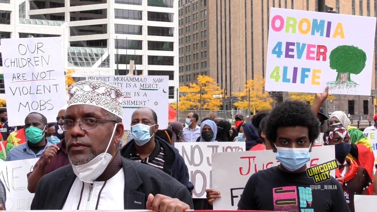 #OromoProtests: Demonstrators march through downtown Minneapolis on September 25, 2020