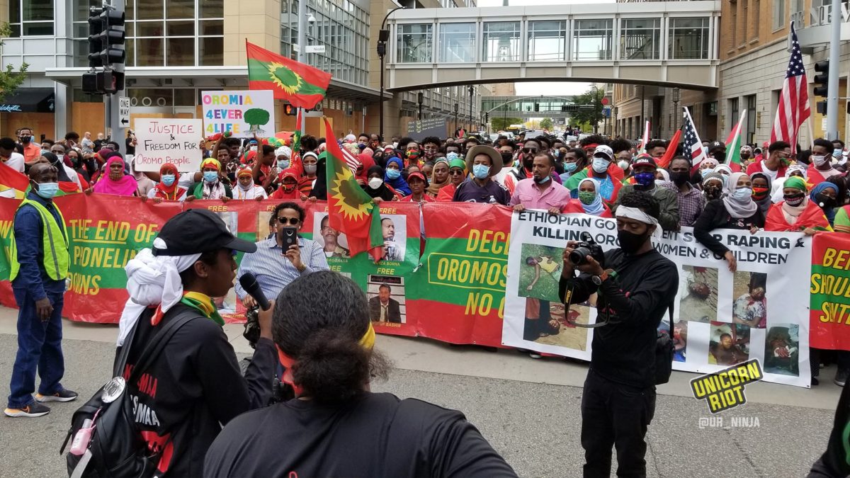 #OromoProtests: Demonstrators march through downtown Minneapolis on September 25, 2020