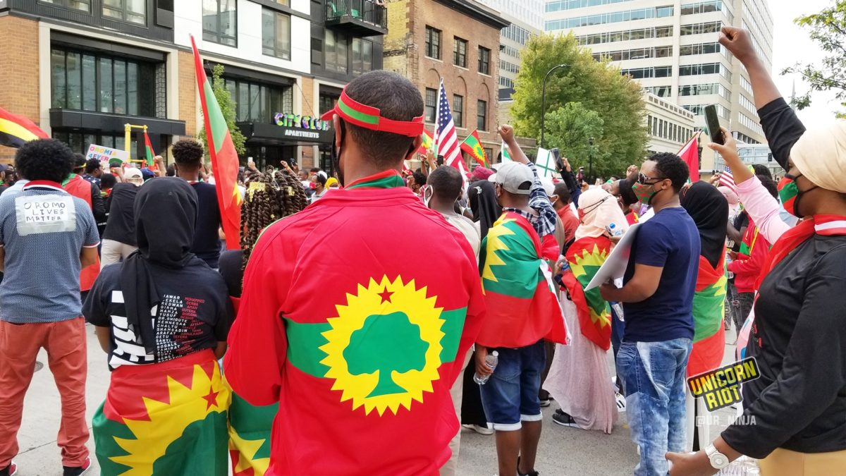 #OromoProtests: Demonstrators march through downtown Minneapolis on September 25, 2020