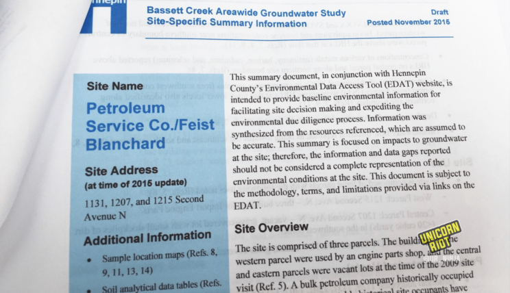image: photograph of printout of Bassett Creek Areawide Groundwater Study Site-Specific Summary Information