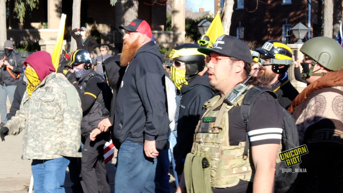 chad rafdal standing next to proud boys after small scuffles with antifascists