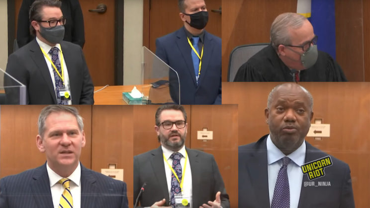 Collage of prosecution and defense attorney's and Judge Cahill