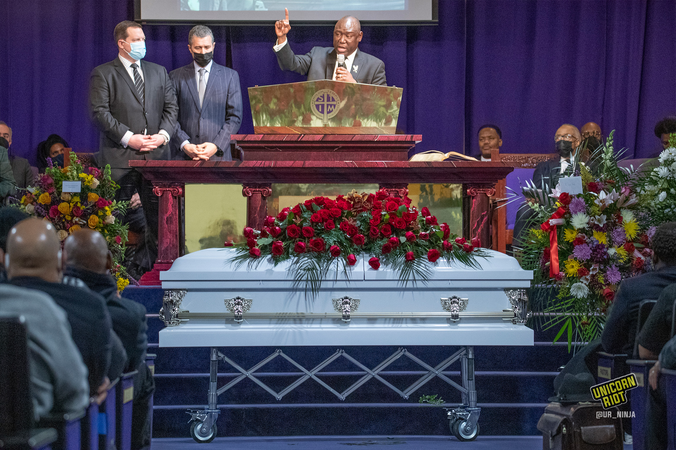 February 17, 2022, Minneapolis, MN: Attorney Benjamin Crump speaks at Amir Lockes funeral.
