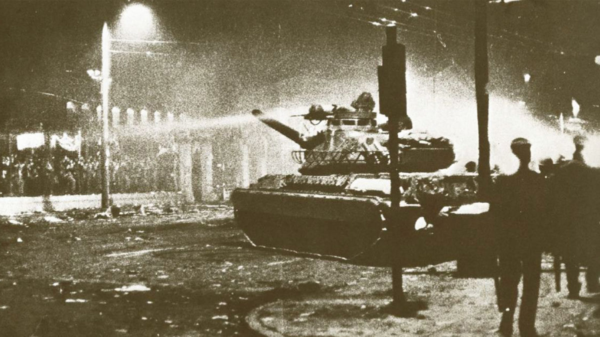 An AMX 30 Tank sent by the government of the military junta into the gates of Athens Polytechnic University on Nov. 17, 1973. 24 civilians were killed.
