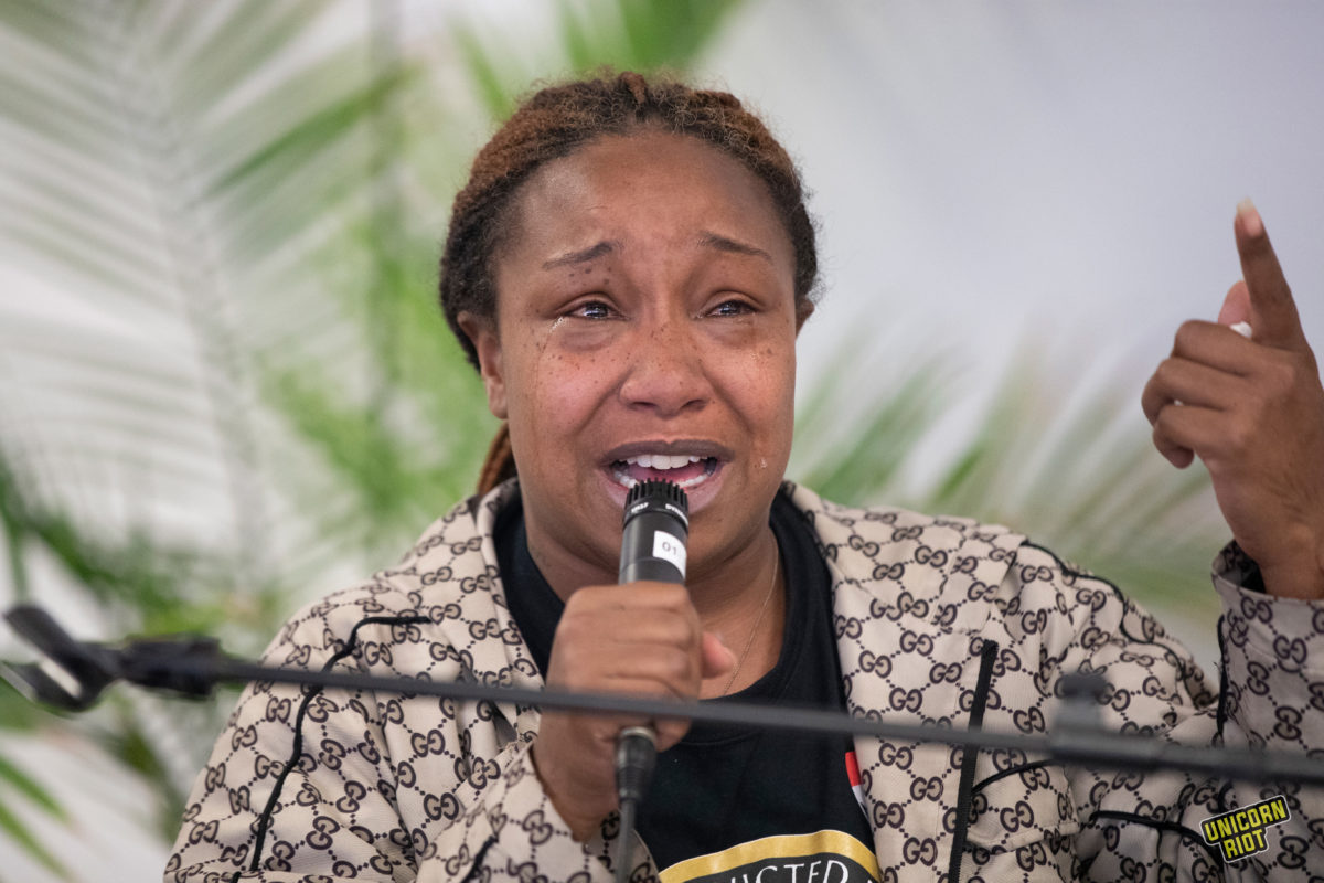 Marvina Haynes, sister of Marvin Haynes who's been incarcerated since 2004 for a murder he is innocent of, speaks during a meeting with the UN at the Minneapolis Urban League on May 2, 2023.