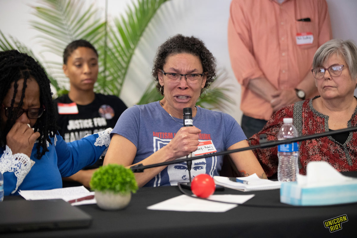 Amity Dimock, mother of Kobe Heisler-Dimock who was killed by Brooklyn Center police in 2019, speaks during a meeting with the UN at the Minneapolis Urban League on May 2, 2023.